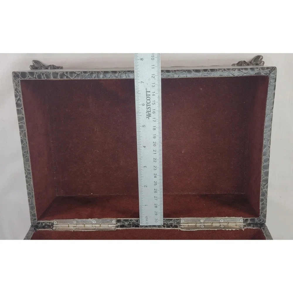 Jewery Chest Vintage Faux Croc Reptile Embossed Red Flocked inside.